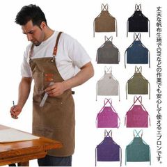 【新品未使用】撥水キャンバス前掛け メンズエプロン 男女兼用 カフェ風 シンプル 作業用 美容師 陶芸 キッチン サロン 綿素材 ポケット付き ガーデニングにも