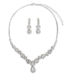 【迅速発送】ラインストーン ネックレス イヤリングセット ピアスセット アクセサリー 結婚式 パーティー お呼ばれ 謝恩会