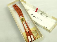 平和屋□極上 有職組紐道明 帯締め 冠組 朱色 宮内庁御用 国立