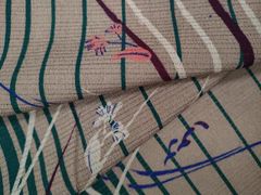 平和屋着物○九寸名古屋帯 手描き 笹竹花文 鬼しぼ縮緬 正絹 逸品 未  