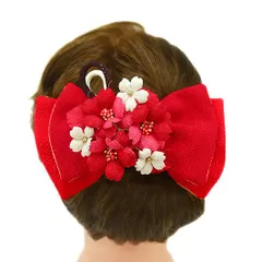 髪飾り リボン 卒業式 袴 成人式 赤 振袖 前撮り 花 2点セット 桜 さくら 白 紫 ちりめん 組紐 パール 和柄 かんざし 日本製 No.12-0116