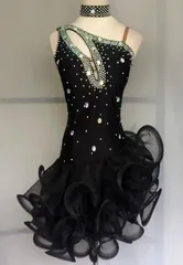 社交ダンス衣装　ラテンワンピースドレス  ブラック オーダーメイド