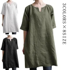 tシャツ レディース チュニック 綿麻 ワンピース 大きいサイズ リネン チュニックワンピース カジュアル 半袖 オシャレ ブラウス リネン トップス ロングTシャツ 大人 可愛い リネン 部屋着 無#innsh721904
