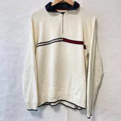 (^w^)b TOMMY HILFIGER トミーヒルフィガー ハーフジップ 長袖 ニット トレーナー セーター コットン ウール シンプル カジュアル 爽やか アメカジ トップス オフホワイト メンズ 男性 サイズ M