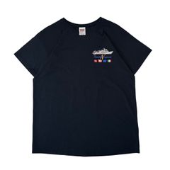 レディースL 90s〜00s USA製 anvil Vネック Tシャツ 船 プリント ワイド ブラック