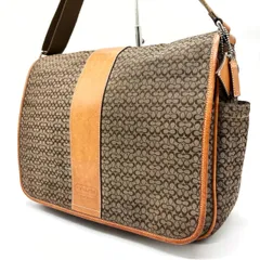 ✨良品✨ COACH コーチ ショルダーバッグ メッセンジャーバッグ シグネチャー キーホルダー キャンバス レザー 革 ベージュ 肌色 ブラウン 茶色 ユニセックス 男女兼用 メンズ レディース