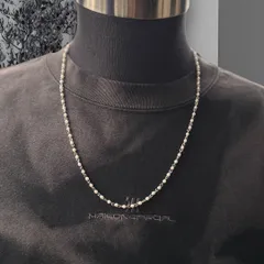 60cm 3mm ホワイト ロングパールチェーンネックレス シルバー メンズ