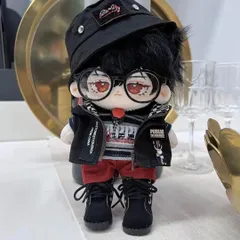 【新品 未使用】20cm  赤黒ぬい服6点セット メガネ靴帽子　着せ替え　ぬい活 綿人形 　ちびぬい　ちびぐるみ 　無属性　棉花娃娃 コットンドール　人気　K-POPのサムネイル