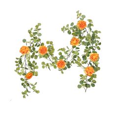 新品 AhhYouMe 観葉植物 バラ フェイクグリーン リアル インテリア 造花 雑貨 ガーランド 壁掛け ハンギング 人工観葉植物 ユーカリ オレンジ