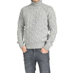 GRAN SASSO グランサッソ / ニットセーター タートルネック ケーブル編み ミドルゲージ 長袖 秋冬 ヴァージンウール 100% グレー イタリア製 415124のサムネイル