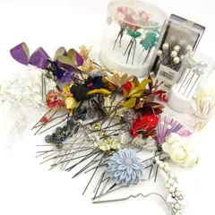 髪飾り ヘアピン等 45点セット フラワー パールモチーフ 和装小物 ヘアアクセサリー まとめて 大量 レディース 【中古】