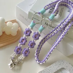 🌸マクラメお花ショルダーストラップ🌸パープルストライプのサムネイル