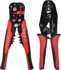 SPEEDWOX 電工ペンチ 精密同時圧着ペンチ ラチェット式 圧着工具 ワイヤーストリッパー ケーブルストリッパー マルチ電線 多目的(レッド ＆ ブラック,  2本セット)