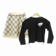 バーバリー ロンドン BURBERRY LONDON 美品 セットアップ カットソー スカート ひざ丈 ノバチェック コサージュ付 130A 黒 ベージュ /JS ■GY14