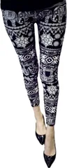 ドナリー レギンス スパッツ 柄物 エスニック デザイン プリント カラー レディース(象柄/ブラック,  Free Size)