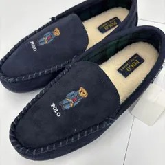 【送料無料】未使用 POLO Ralph Lauren ポロ ベア ラルフローレン ルーム シューズ スウェード 紺 ネイビー US9 27cm モカシン スリッポン