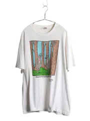 【お得なクーポン配布中!】 90s USA製 アニマル ジョーク イラスト プリント Tシャツ メンズ XL / 古着 オールド キャラクター アート グラフィック 大きいサイズ 白