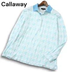 Callaway キャロウェイ ゴルフ 通年 ロゴ刺繍★ 千鳥柄 長袖 ポロシャツ Sz.3L メンズ 大きいサイズ 特大 水色