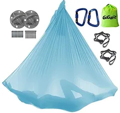 GiGant ギグアント 公式 エアリアルヨガ 専用 ハンモック フルセット 5ｍx2.8ｍ 空中 ヨガハンモック エクササイズ エアロヨガ フィットネス 国内正規品 アクアブルー( 7.アクアブルー （薄水色）)