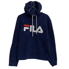 FILA フリースパーカー S ネイビー ホワイト レッド フィラ プルオーバー ロゴ ポケット 古着卸 アメリカ仕入 a611-7267のサムネイル