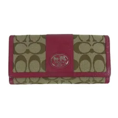 COACH コーチ キャンバス レザー 長財布 ロゴ ウォレット ピンク系 ベージュ系【中古】