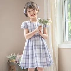 【ブルーグレーチェック】キャップスリーブワンピース TAK キッズ キャサリンコテージ