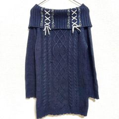 axes femme 長袖ニット セーター 紺色 あみあみリボン 可愛い M