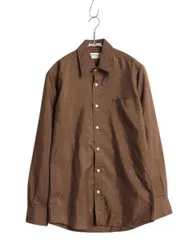 【お得なクーポン配布中!】 80s イヴサンローラン ストライプ 長袖 シャツ メンズ S 程/ 古着 ヴィンテージ ワイシャツ ドレス ポケット付き YSL 織り柄 モノグラム 茶