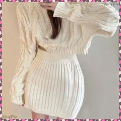 送料無料 ニット ケーブルニットセットアップ 韓国 ニットパーカー ミニスカート 上下セット秋冬 ショート丈 ニットセーター ハイウエスト タイトスカート お洒落 セクシー きれいめニット長袖 着やせ10代20代 ニットセット可愛い