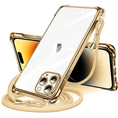 iPhone 14 Pro Max 用 ケース クリア ショルダー iPhone14pro max 用 スマホケース アイフォン14ProMax カバー 肩掛け 斜めかけ 縄掛けケース 透明 薄型 軽量 TPU 携帯ケース 紐付き 斜めがけ 織りストラップ 1