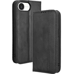 iPhone 16e ケース 手帳 チェック柄 合革 レトロ 手帳 ケース 【Color】ブラック