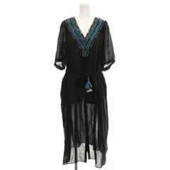 ジャーナルスタンダード レリューム JOURNAL STANDARD relume シアーワンピース 半袖 Vネック ひざ丈 刺繍 フリンジ F 黒 ブラック 19-040-462-1080 /☆G ■JS