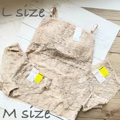 総レースベージュブラトップ（L）＆ショーツ2枚（M）3点セット　T151