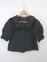 ◇ NICE CLAUP ナイスクラップ レースカラ― 五分袖 ブラウス カットソー サイズF ブラック レディース E  【1304200033707】