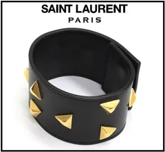 ★Saint Laurent◆黒レザー×ゴールドスタッズ太バングル【サンローラン】のサムネイル