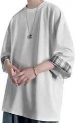 emptio エンプティオ ルーズフィット 半袖 オシャレ トップス シャツ 大きいサイズ オーバーサイズ メンズ インナー 速乾 七分袖 ピステシャツ tシャツ カジュアル(ミルクホワイト,  3XL)