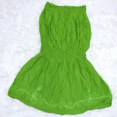 チューブトップ グリーン 薄手 刺繍 ミニワンピース アジア系 南国