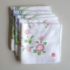 ガーゼハンカチ（小）　5枚セット　花柄（桔梗・朝顔）のサムネイル