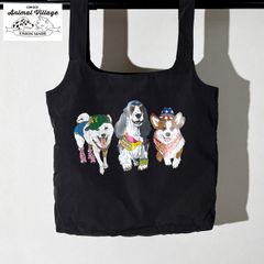 CORISCO コリスコ Animal village 猫 犬 プリント エコバッグ 手提げ バッグ お買い物袋 アニマルプリント かわいい 動物プリント レディース ポリリップ ブラック グレー 111921 チャコール 犬