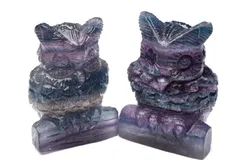 D300-27 極上彫刻品 2匹 フクロウ 梟 トルマリン原石 置物 天然石