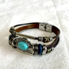本革（茶）ターコイズブレスレット メンズ/レディース ヴィンテージ ナバホ族
