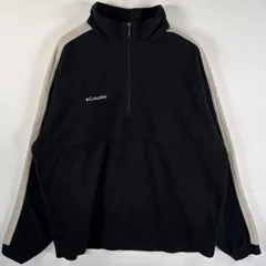 古着 コロンビア Columbia フリースジャケット 大きいサイズ ワンポイントロゴ刺繍 ハーフジップ XXL ブラック ベージュ ツートン メンズ