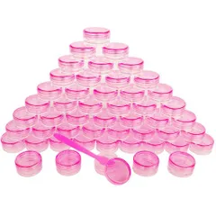 Wopanxye50個セット3ml小分け丸ケースアクセサリー収納詰め替え容器プラスチックビーズ収納ケース化粧品用小分け容器クリームケース化粧品透明容器ピンクの蓋付き小物用収納ボックスネ…