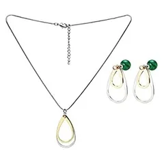 Lovaジュエリーティアドロップペアシェイプシルバートーンゴールドトーンエメラルドグリーンネックレスイヤリング???のセット2つ
