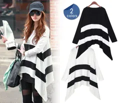 チュニック チュニックワンピース カットソー トップス レディース 長袖 大人可愛い Aライン ボーダー 秋 春 おしゃれ ゆったり 大きいサイズ きれいめ ロング丈 韓国 アシンメトリー 黒 白 ブラック ホワイト