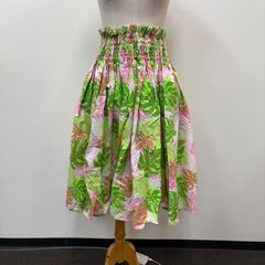 フラダンス　ダンス衣装　パウスカート　ピンク　グリーン　モンステラ