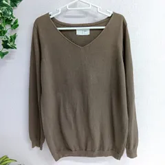 [ANTIQUA] アンティカ コットンセーター レディース ニット 長袖トップス Vネック 古着 綿100％ ブラウン サイズM（あ-199，エ -4 ）