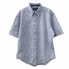 ラルフローレン RALPH LAUREN 美品 CLASSIC FIT シアサッカー BDシャツ カジュアル ストライプ ロゴ刺繍 半袖 L 青 ブルー 白 ホワイト 0718