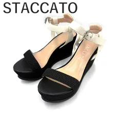 スタッカート STACCATO ストラップサンダル ウェッジソール 厚底 バイカラー ブラック ホワイト