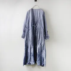 2020AW ネストローブ nest Robe リネンスカラップ刺繍ワンピース F/ブルー 顔料染め ドレス カシュクール フレア【2400014534887】